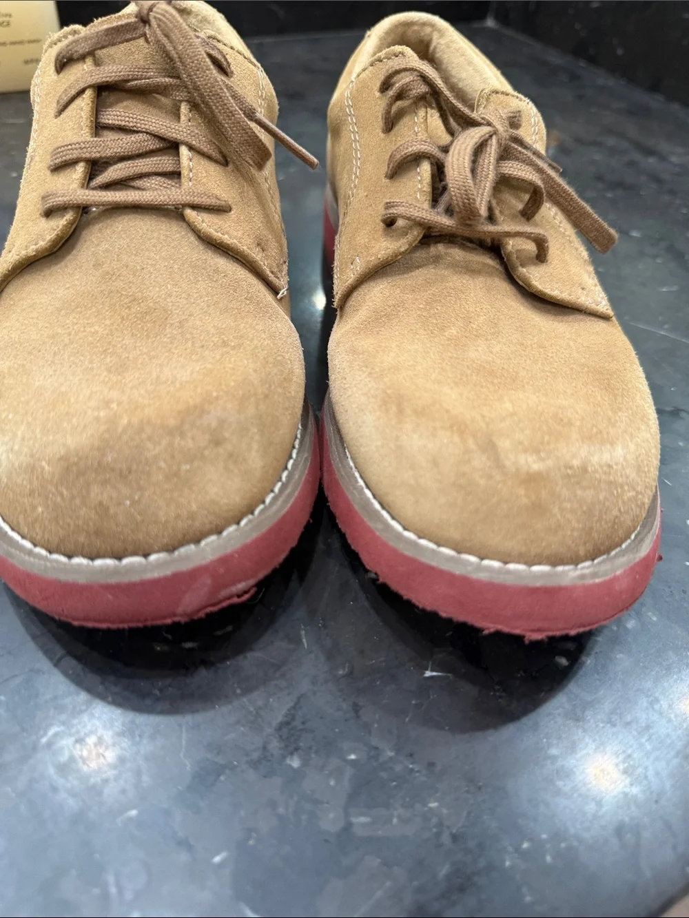 Sperry Boys Suede Bucks in Tan with Red Outsole -2W WIDE EUC